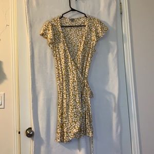 Aerie yellow floral wrap dress